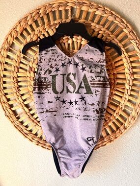 GK USA Graphic Leotard in Gray and Black